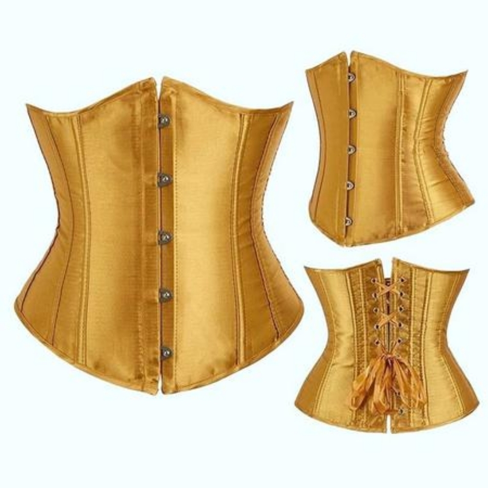 Vintage-Underbust Corsets Women's Gothic Classic Satin Lace Up Boned Bustier - Picture 7 of 9